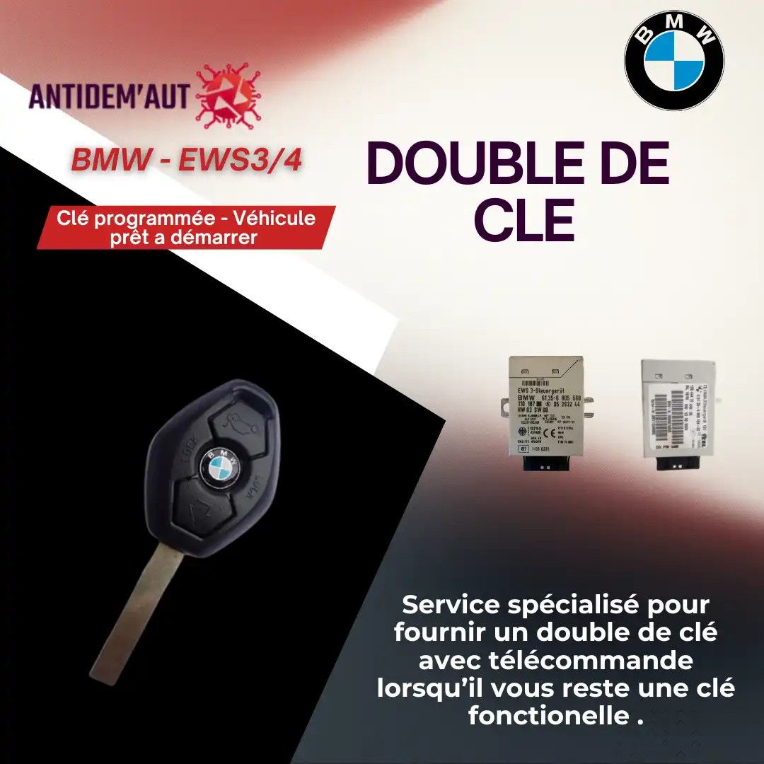 double clé de voiture télécommande 3 boutons - EWS3 / EWS4 - BMW
