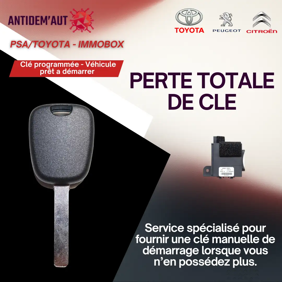 Perte totale de clé – Clé avec démarrage pour Peugeot 107 / Citroën C1 / Toyota Aygo (2006-2014)