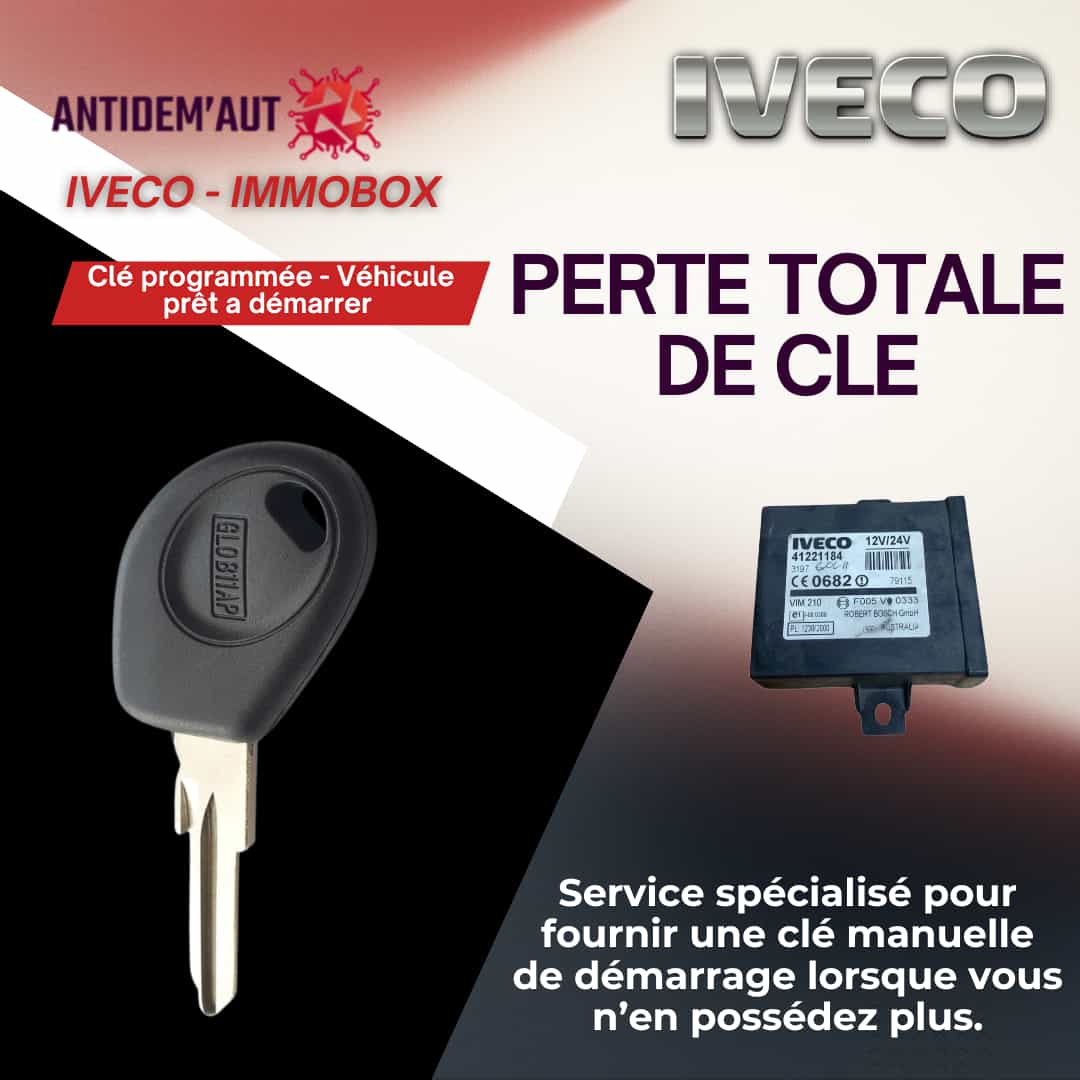 Reproduction de clé IVECO – Perte totale (véhicules avec IMMOBOX 1998–2005)
